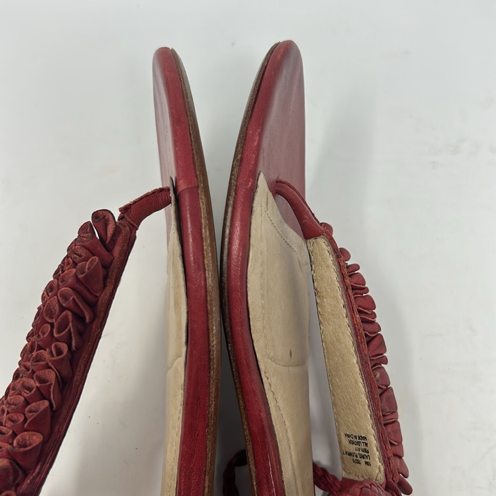Frye Red Laurel Flower T-Strap Leather Women’s Sandals Size 10 - Picture 6 of 16